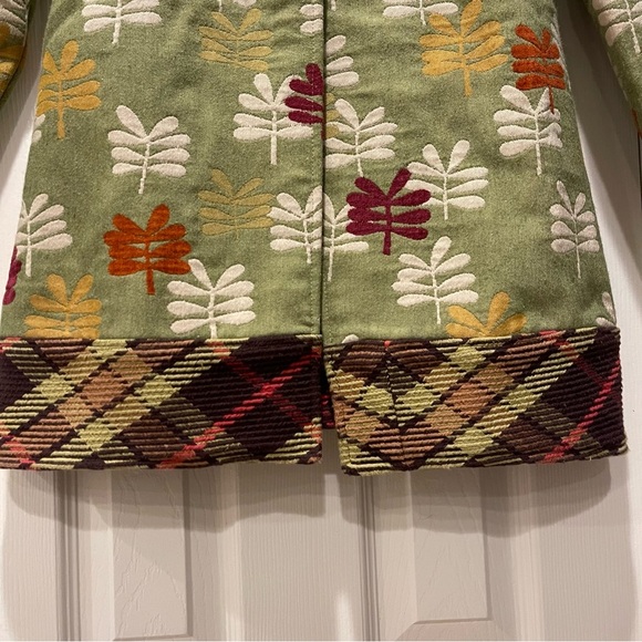 Unbranded Coat Women’s Sz 2 Green Leafs Plaid Artsy Colorful Peter Pan Collar - Picture 4 of 13